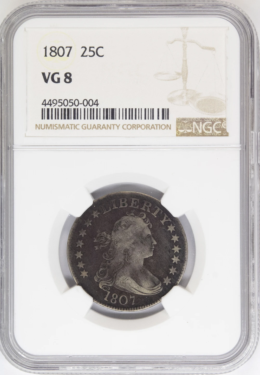 NGC VG-8 1807 Draped Bust Quarter