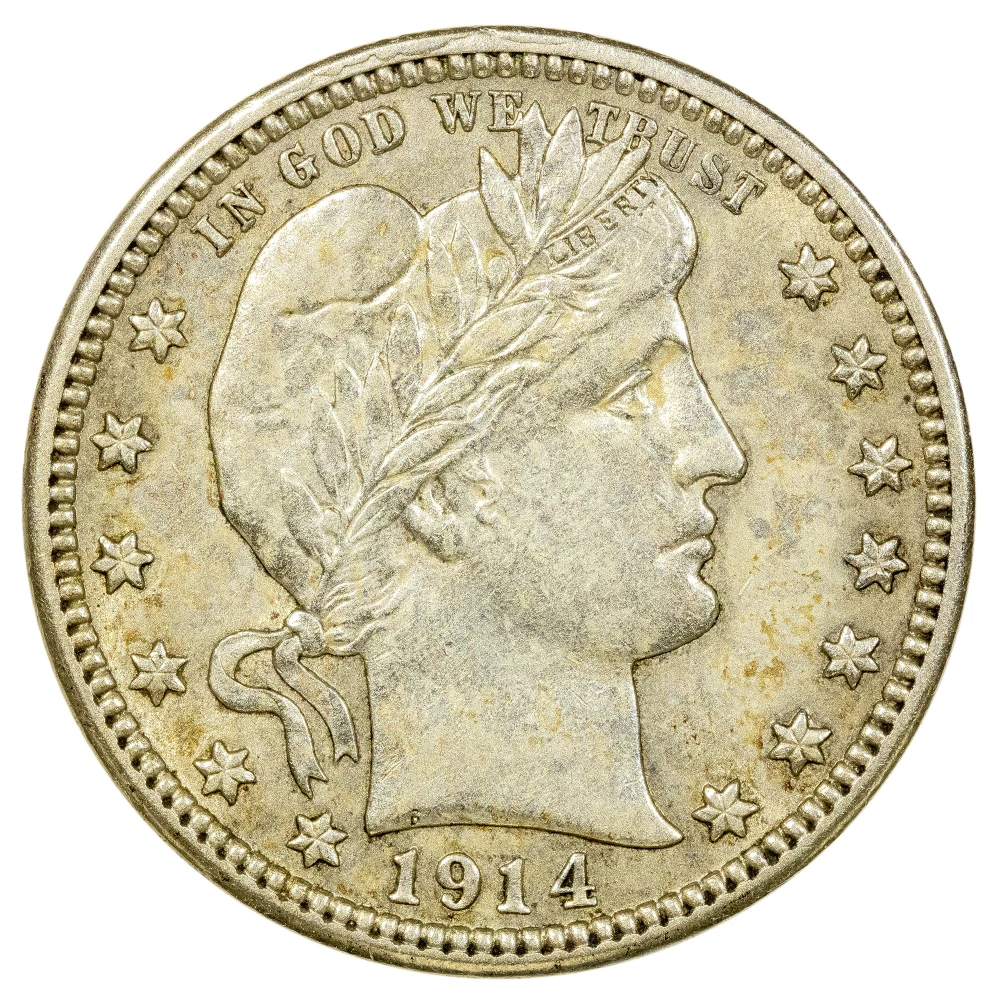 Choice AU-55 1914-D Barber Quarter