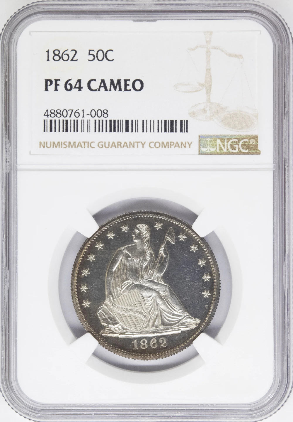 NGC Proof-64 CAMEO 1862 Seated Half Dollar