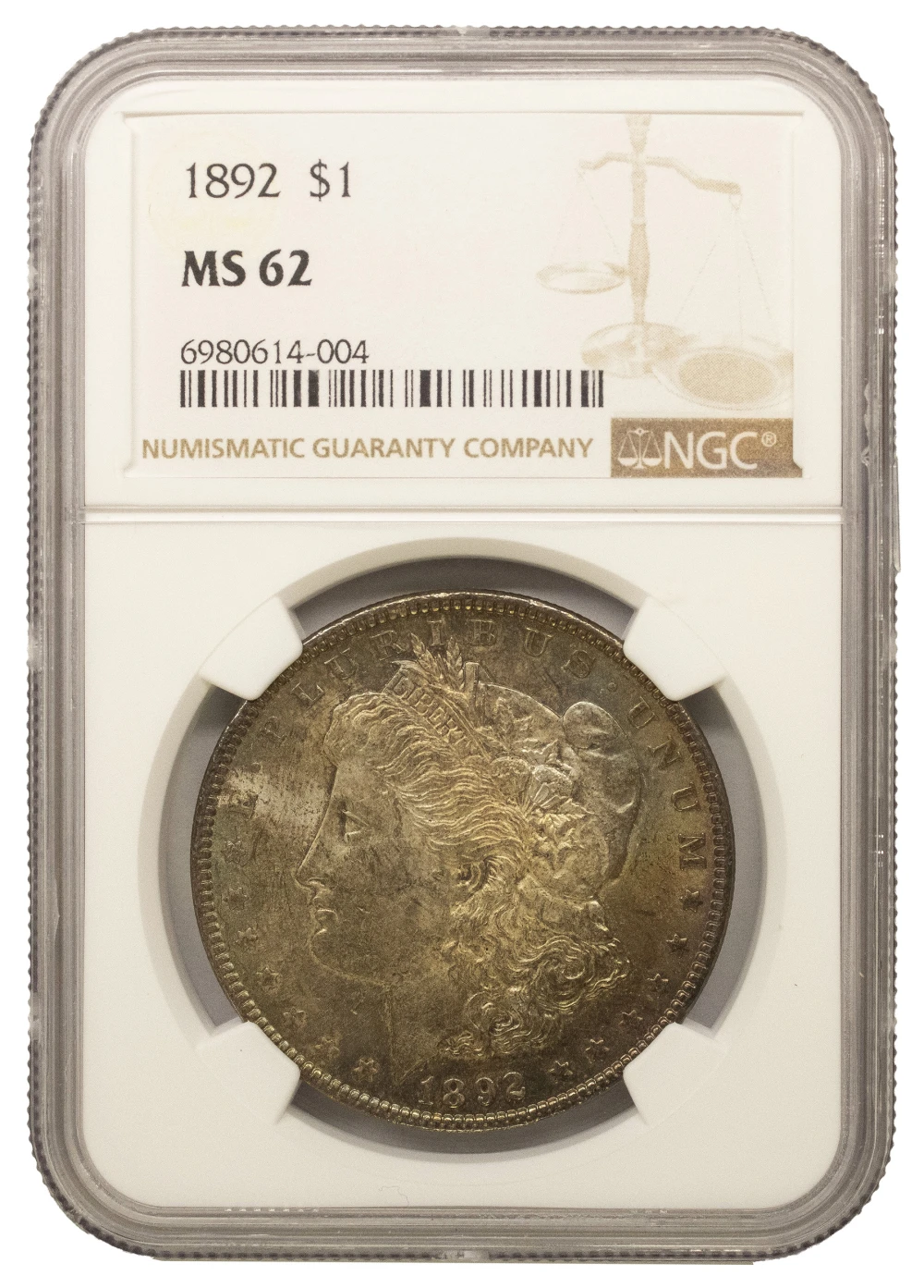 NGC MS-62 Toned 1892 Morgan Dollar