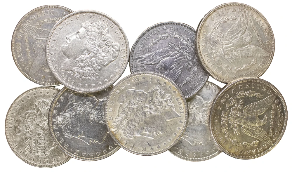 9 Pieces AU Details Pre-21 Morgan Dollars