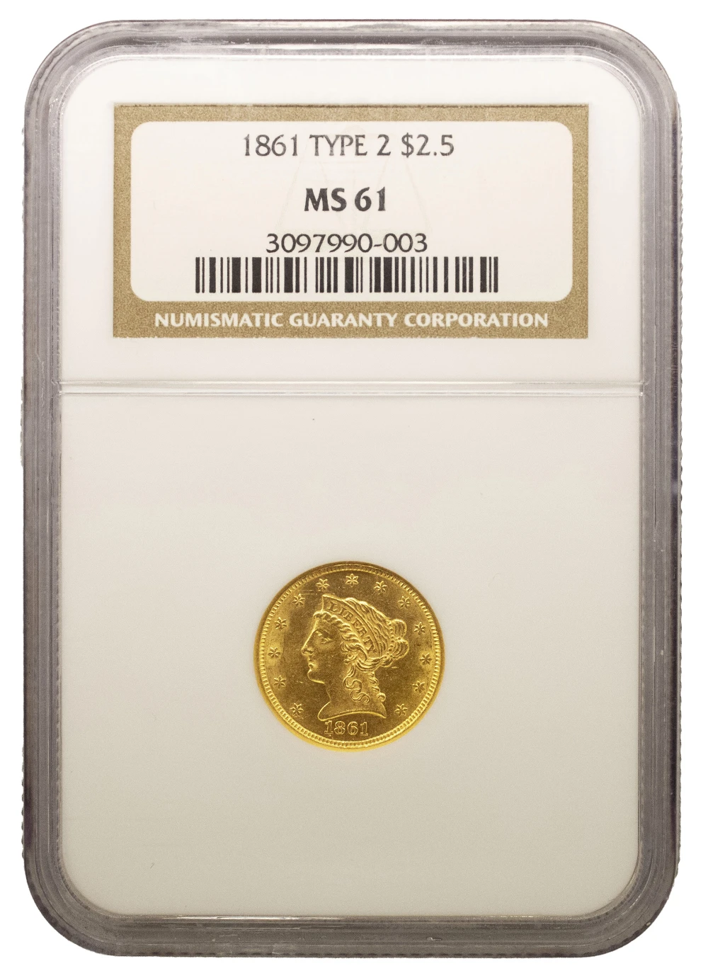 NGC MS-61 1861 Type III Gold $2.50