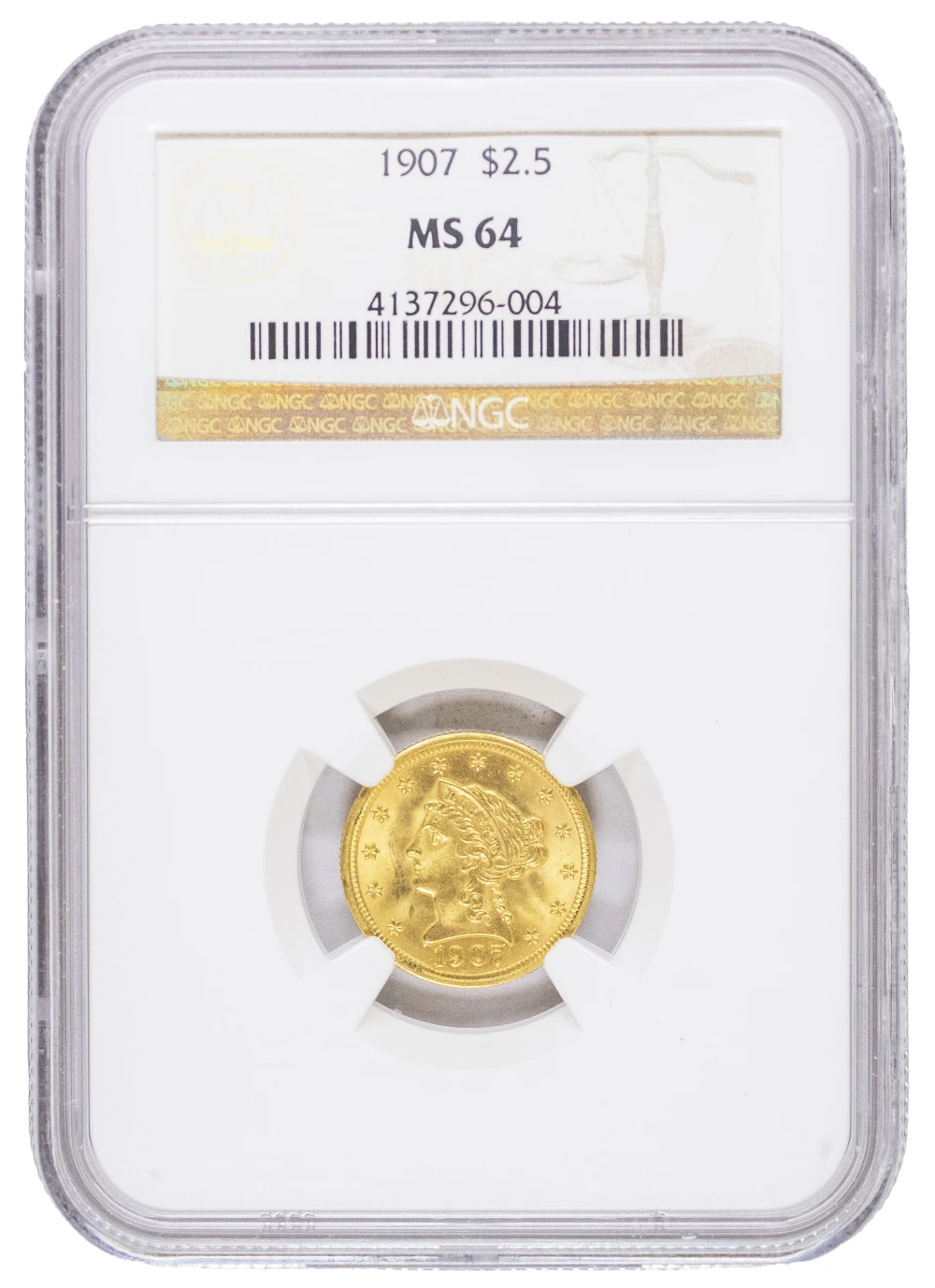 NGC MS-64 1907 Gold $2.50 Liberty