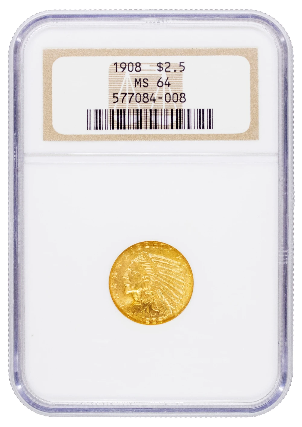 NGC MS-64 1908 Gold $2.50 Indian