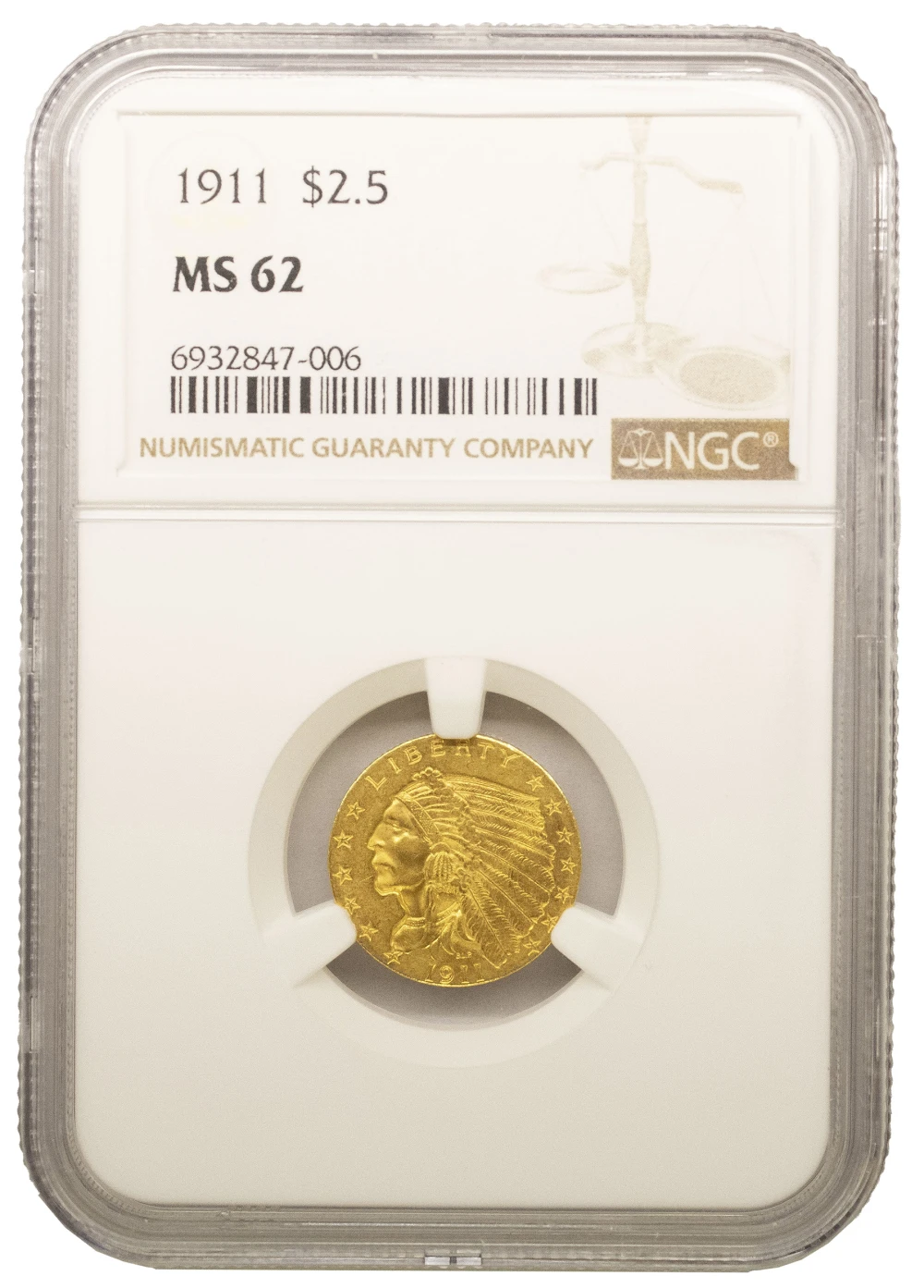 NGC MS-62 1911 Gold $2.50 Indian