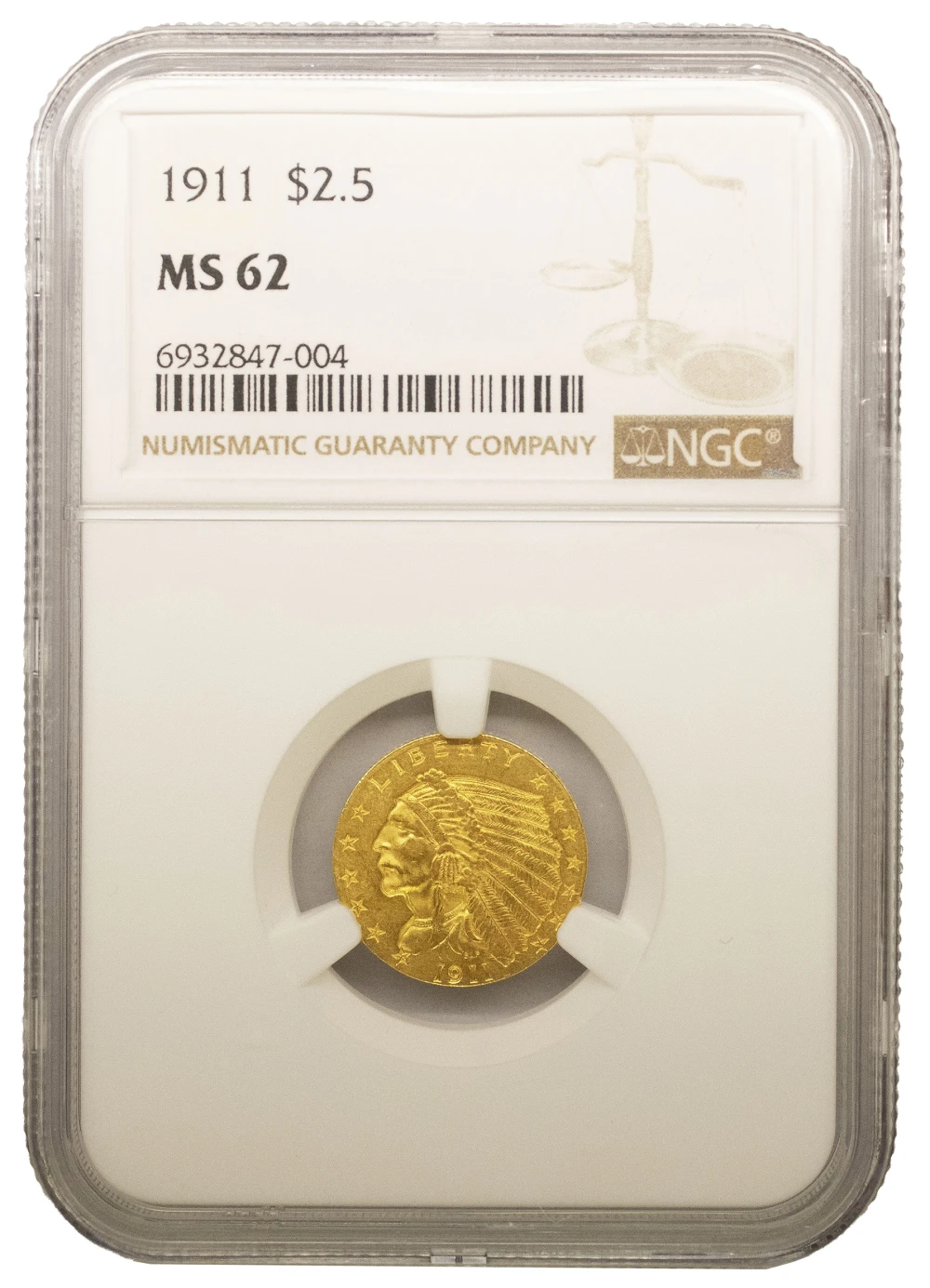 NGC MS-62 1911 Gold $2.50 Indian