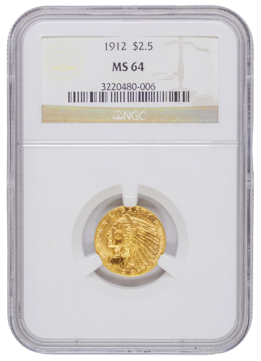 NGC MS-64 1912 Gold $2.50 Indian