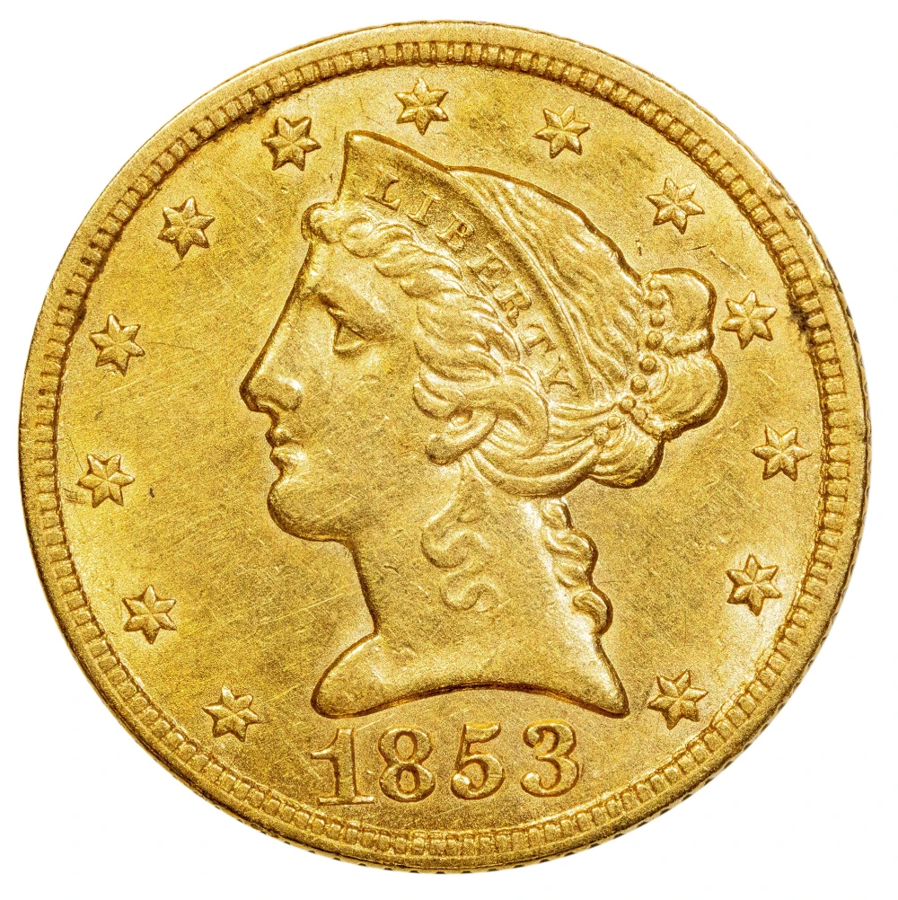 AU-50 1853 Gold $5 Liberty