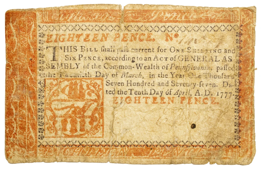 Pennsylvania. Commonwealth. 1777 18-Pence Note