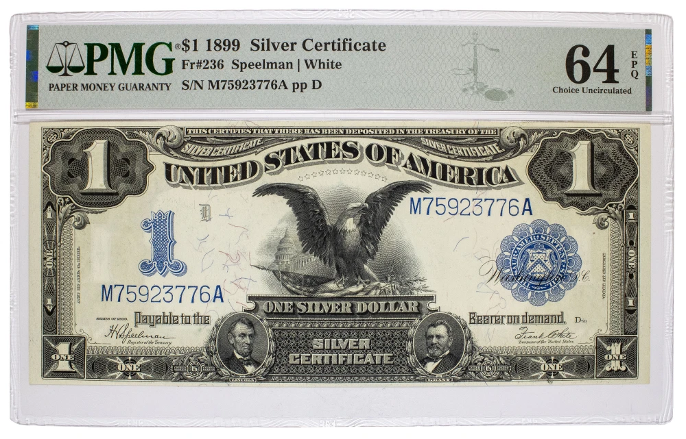 PMG UNC-64 EPQ 1899 Black Eagle $1 Note