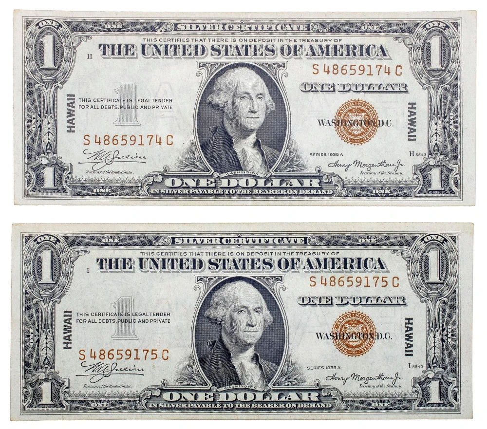 AU Consecutive Numbers HAWAII Overprint $1 Pair