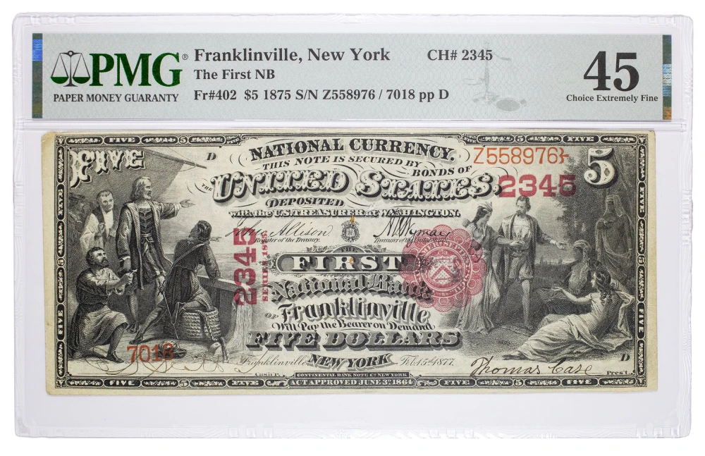 Very Rare PMG EF-45 1875 National $5 Note