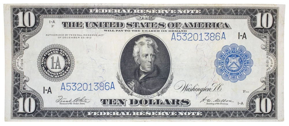 VF+ 1914 $10 FRN