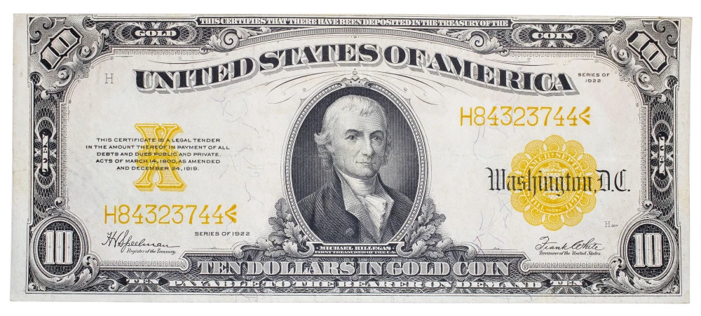 EF 1922 $10 Gold Certificate