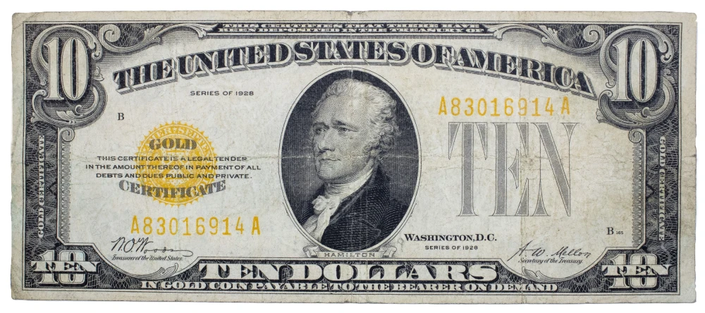 VF Series 1928 $10 Gold Coin Note