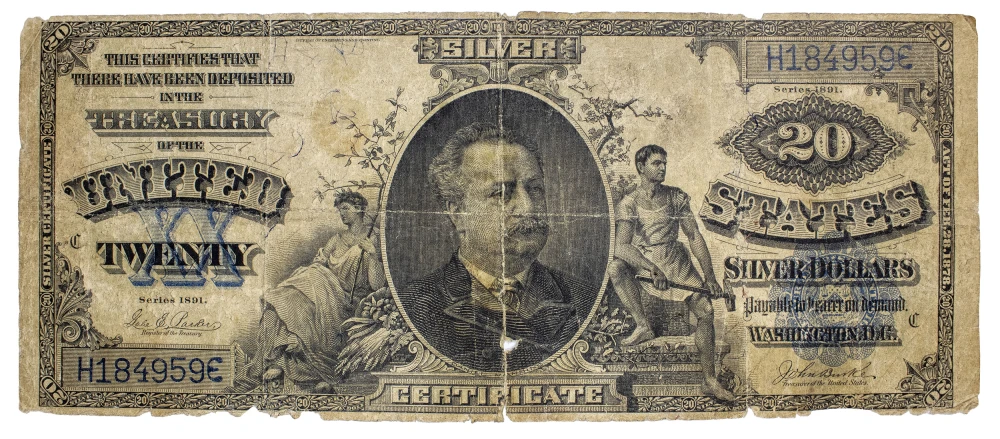 VG Details Series 1891 $20 Silver Certificate.