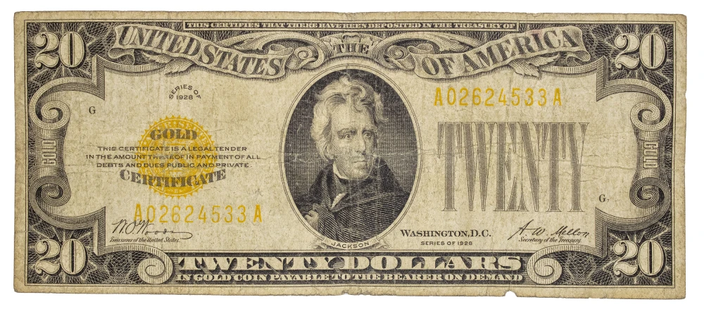Fine+ 1928 $20 Gold Certificate