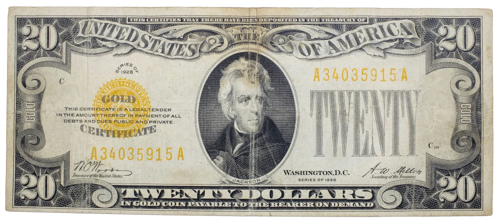 Fine-VF 1928 $20 Gold Coin Note