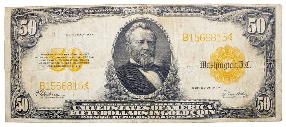 Fine Series 1922 $50 Gold Coin Note