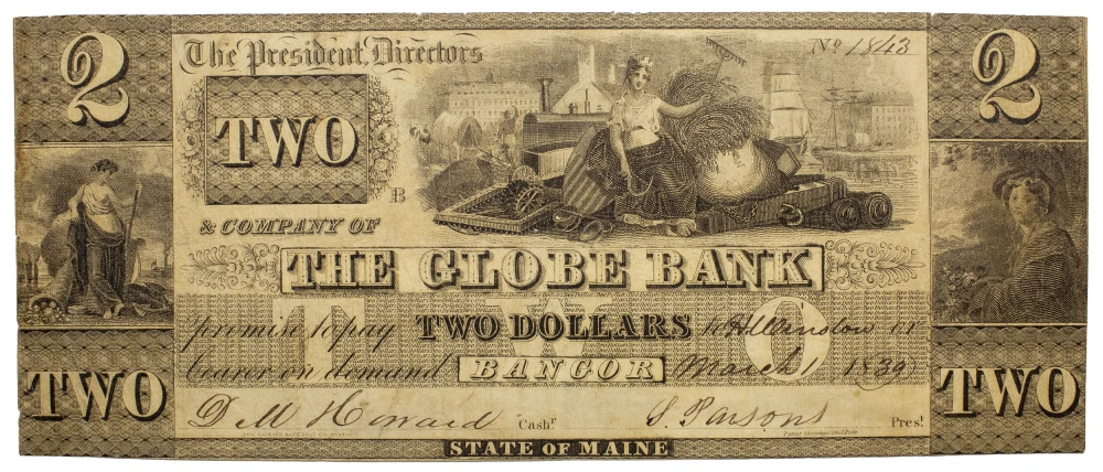 Maine. Bangor. VF 1839 $2 Note