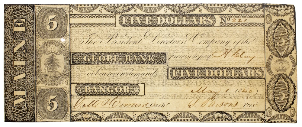 Maine. Bangor. VF 1840 $5 Note
