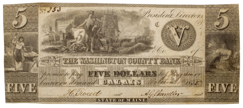 Maine. Calais. VF-EF 1835 $5 Note