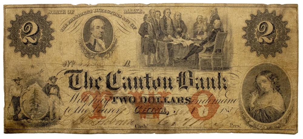 Maine. China. VG to Fine 1856 $2 Note