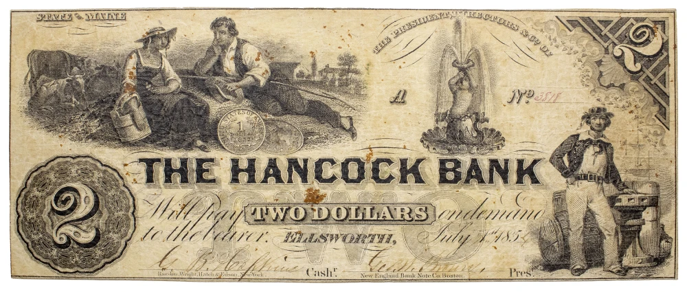 Maine. Ellsworth. Fine-VF 1854 $2 Note