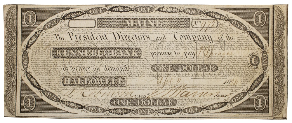 Maine. Hallowell. VF-EF 1824 $1 Note