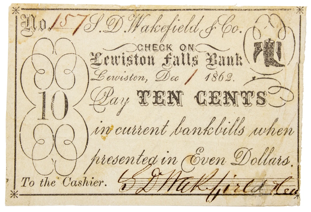 Maine. Lewiston. VF 1862 Wakefield & Co. 10C Note