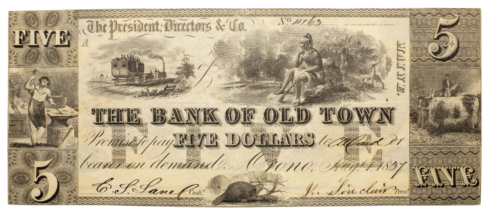 Maine. Orono. Crisp EF 1837 $5 Note