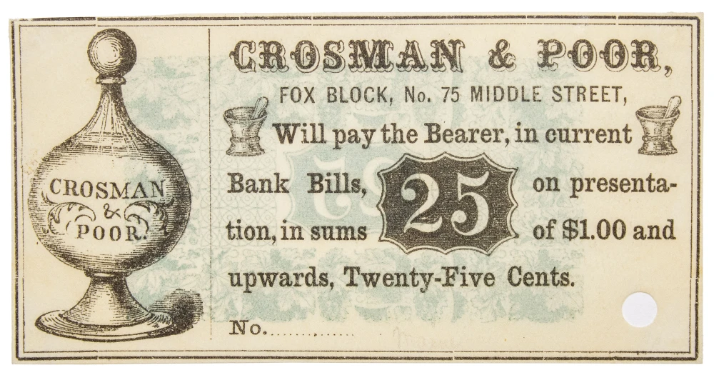 Maine. Portland. Crisp Crosman & Poor 25C Scrip