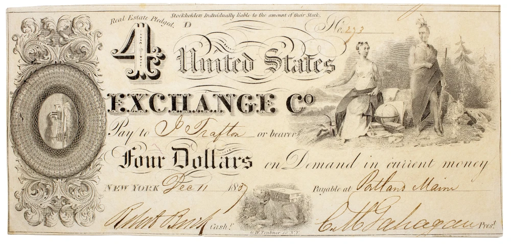Maine. Portland. New U.S. Exchange Co. $4 Note