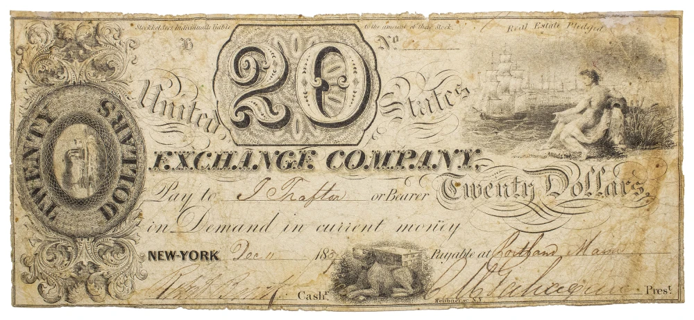 Maine. Portland. Fine U.S. Exchange Co. $20 Note