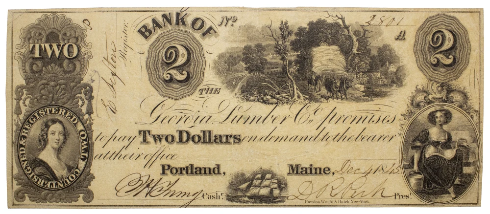 Maine. Portland. VF+ Georgia Lumber Co. $2 Note