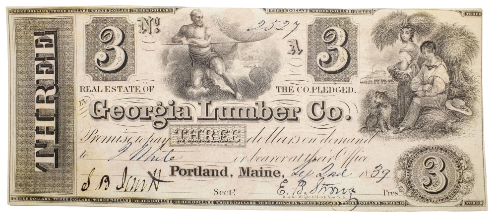 Maine. Portland. New Georgia Lumber Co. $3 Note