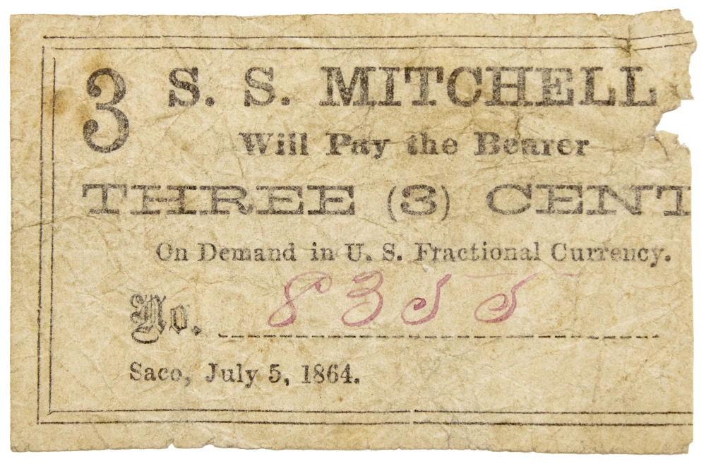 Maine. Saco. Fine S.S. Mitchell 3C Scrip Rarity
