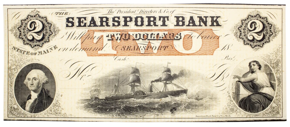 Maine. Searsport. AU 1850s Remainder Note $2