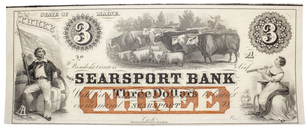 Maine. Searsport. New 1850s Remainder Note $3