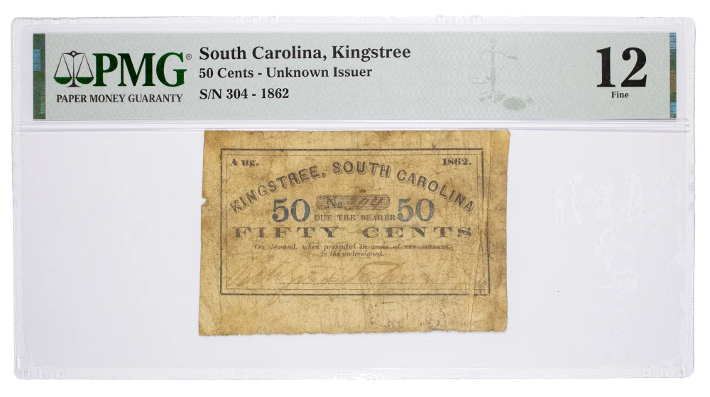PMG Fine-12 1862 South Carolina 50C Scrip Rarity
