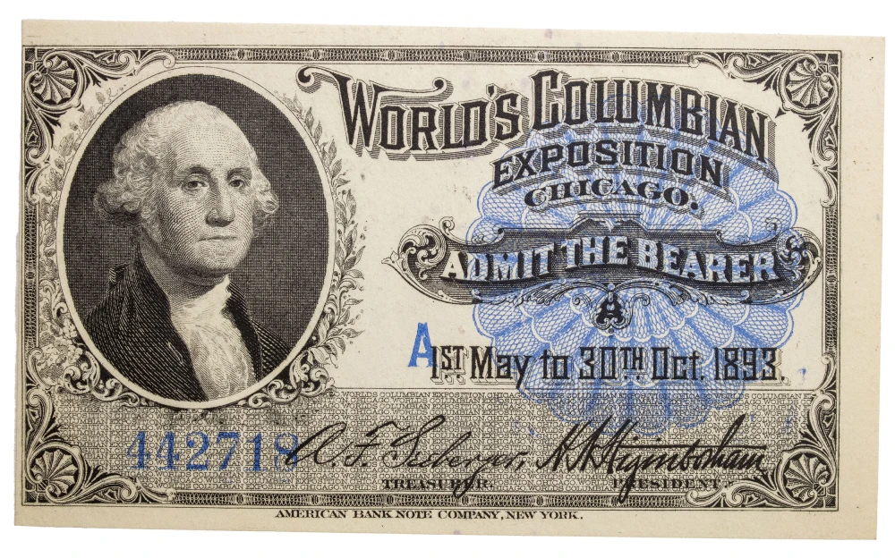 Crisp New Off-Center 1893 Columbian Expo Ticket
