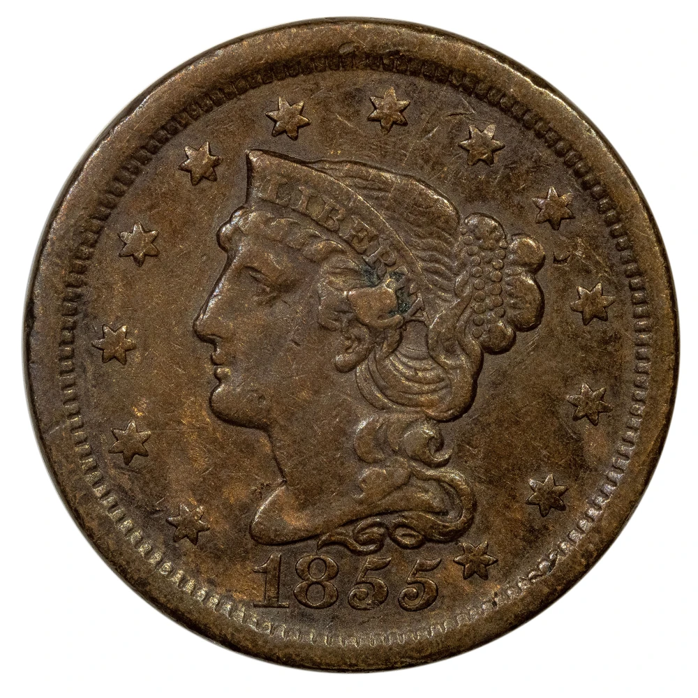 VF 1855 Knob on Ear Variety Large Cent