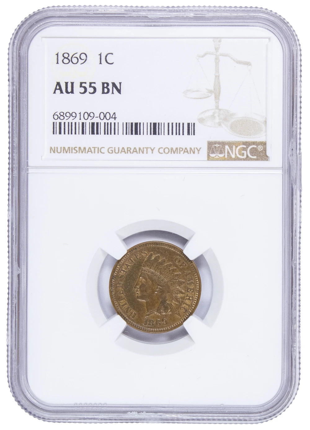 NGC AU-55 1869 Indian Cent