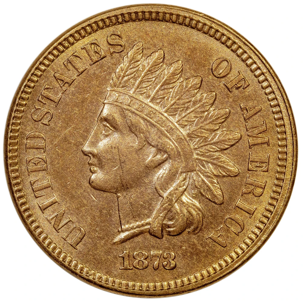 AU-58 Details 1873 Close 3 Indian Cent