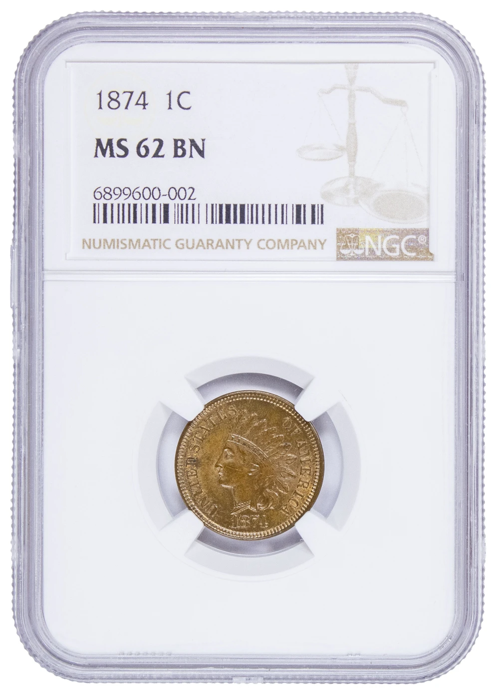 NGC MS-62 BN 1874 Indian Cent