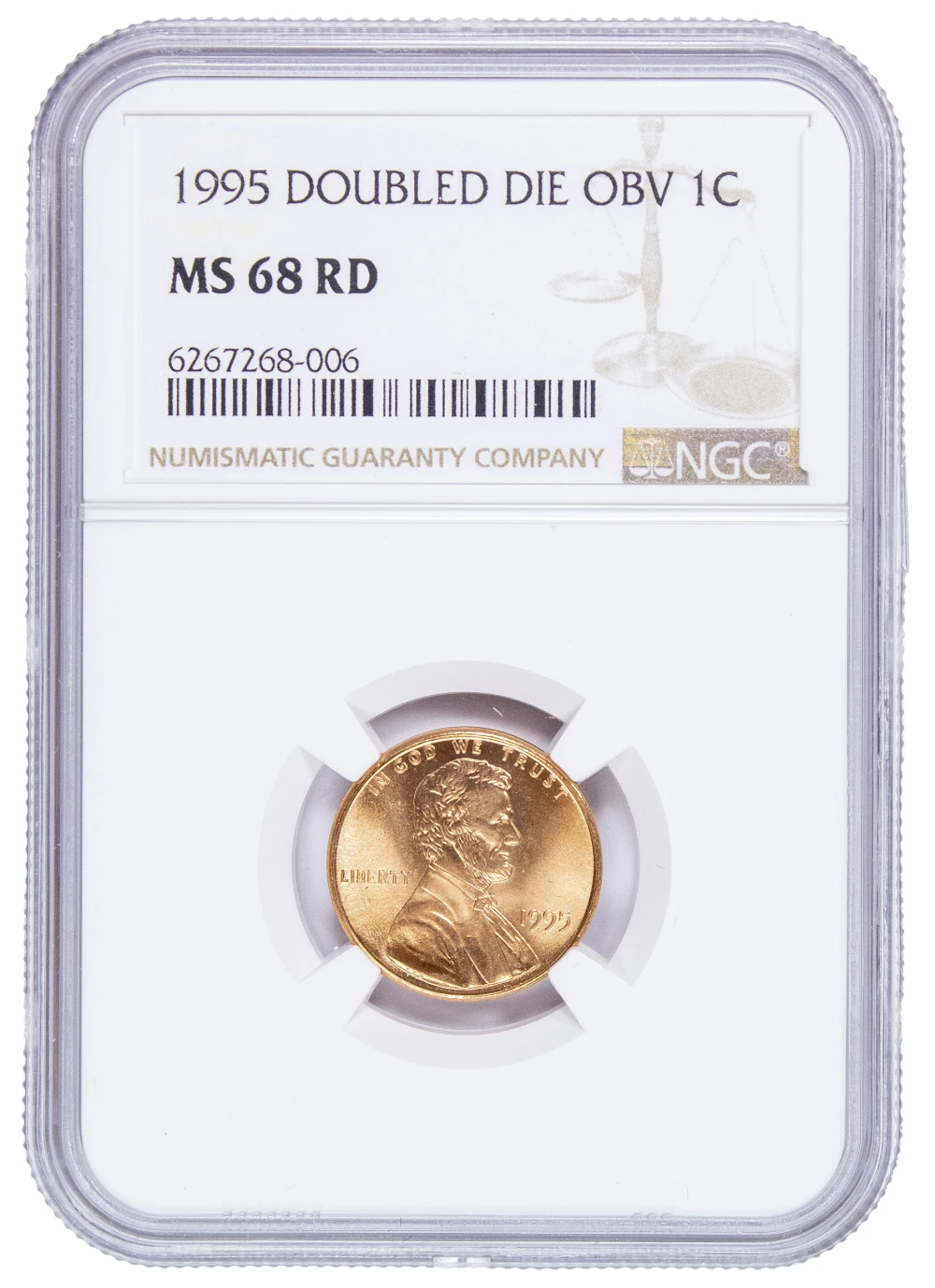 NGC MS-68 RD 1995 Double Die Lincoln Cent