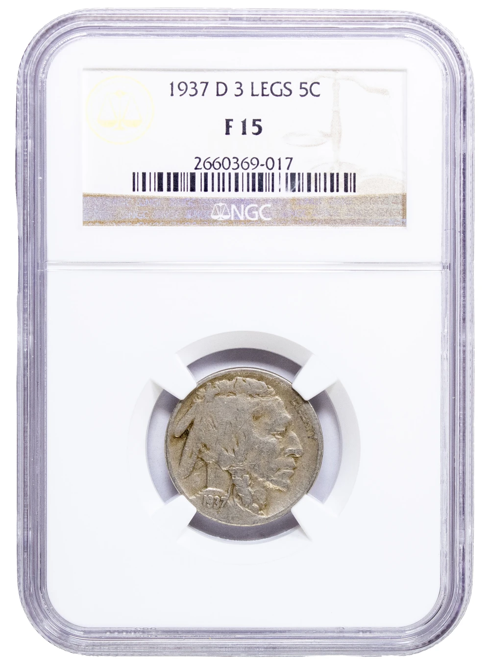 NGC Fine-15 1937-D Three-Legged Buffalo Nickel