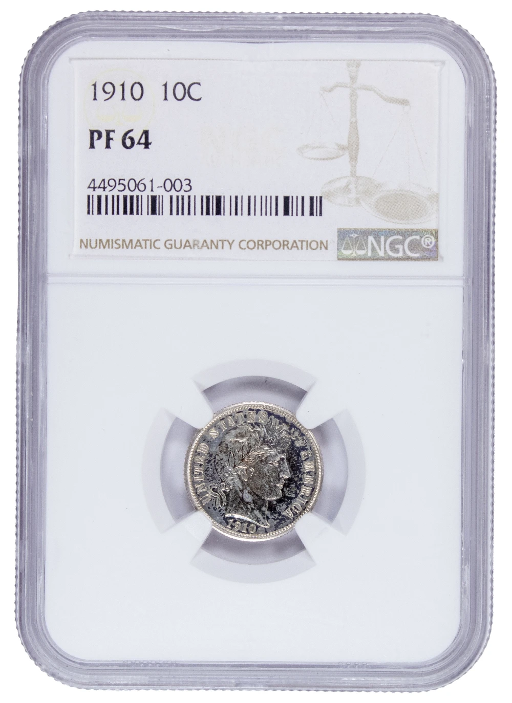 NGC Toned Proof-64 1910 Barber Dime
