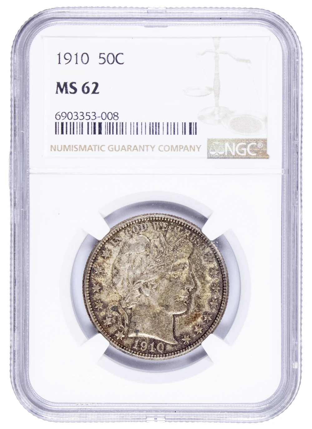 NGC MS-62 1910 Barber Half Dollar