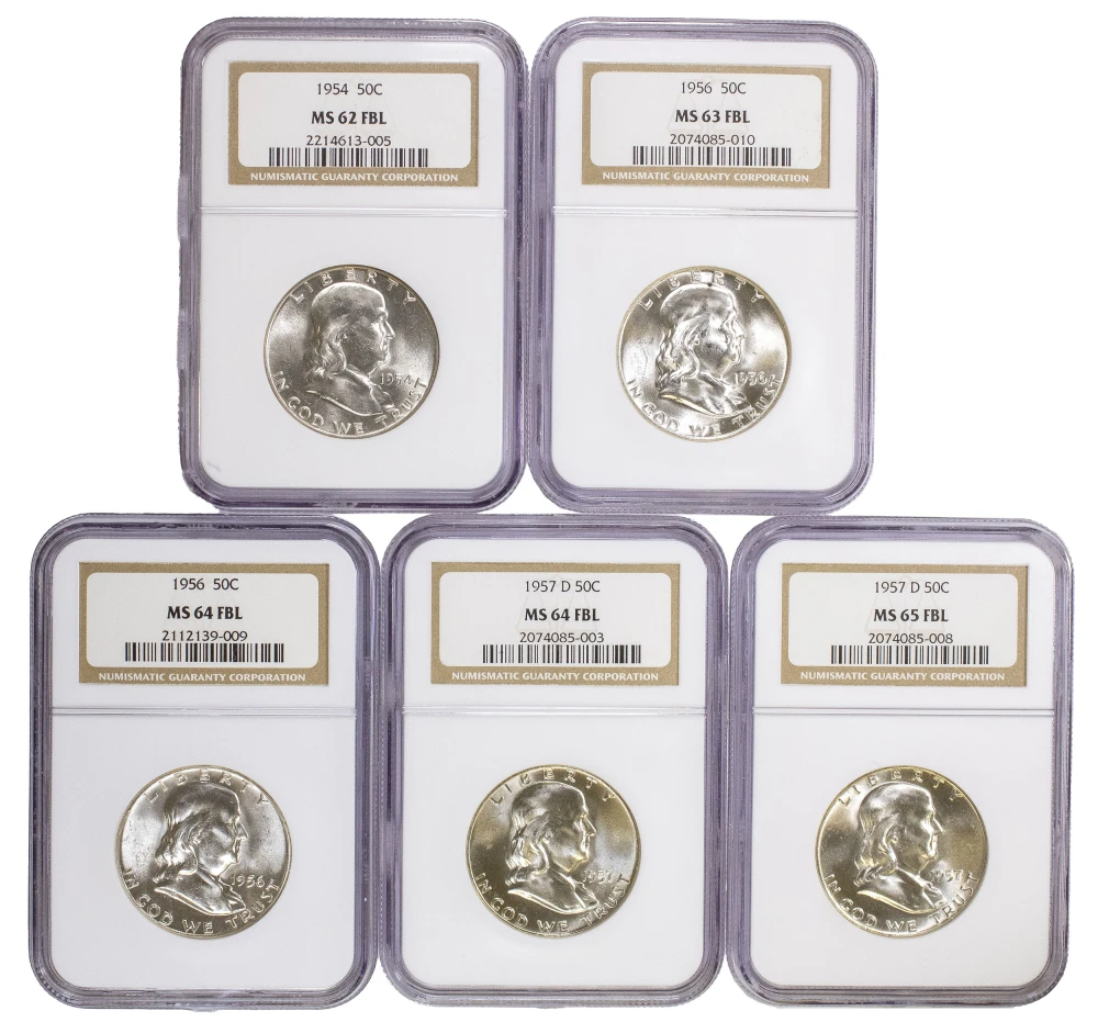 NGC-Certified FBL Franklin Half Dollar Quintet